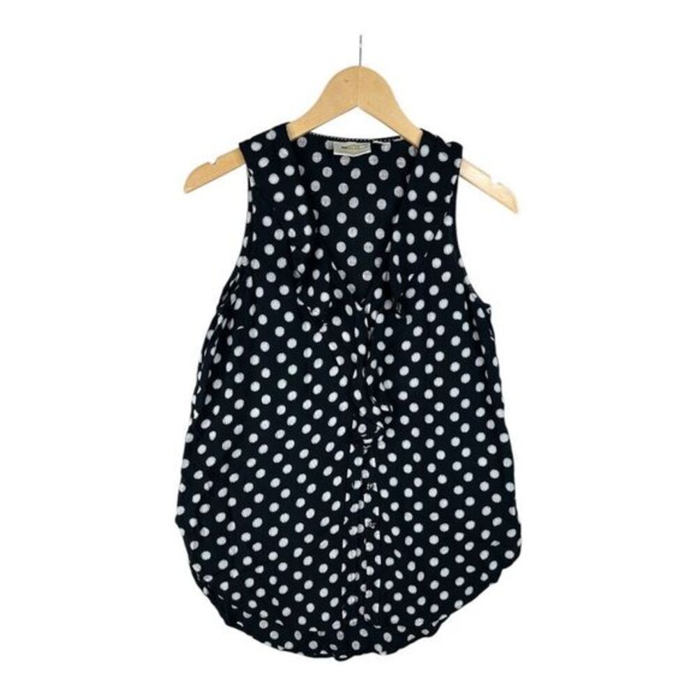 Anthropologie Maeve‎ Polka Dot Ruffle Sleeveless Blouse Black/White Size 0